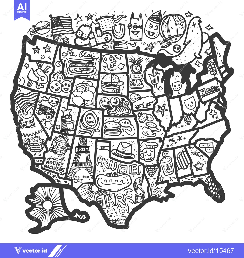 Premium Vector of A Hand-Drawn Illustration of the United States Filled with Quirky and