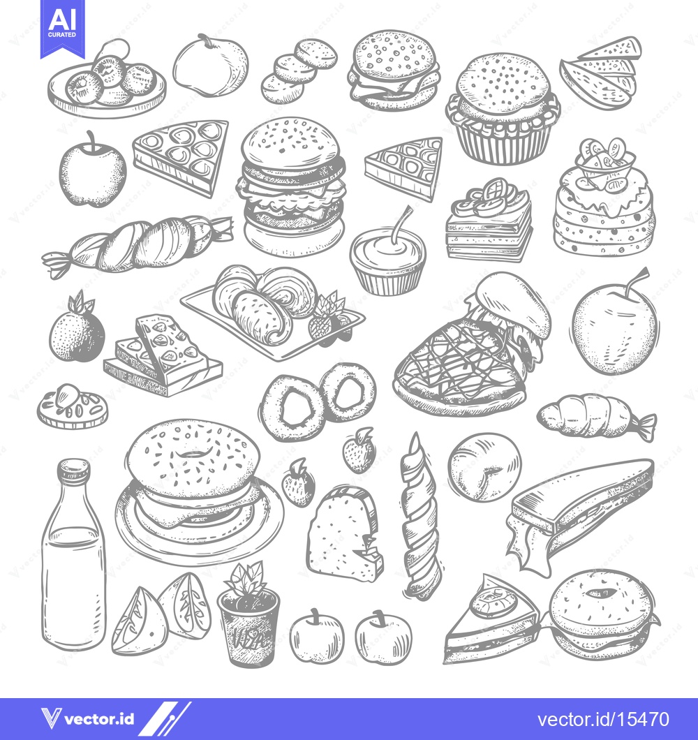 Premium Vector dari A Hand-Drawn Illustration of Various Food Items