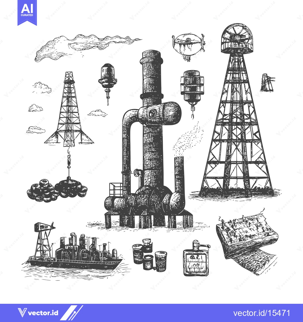 Premium Vector of A Hand-Drawn Illustration of Various Industrial and Technological Stru