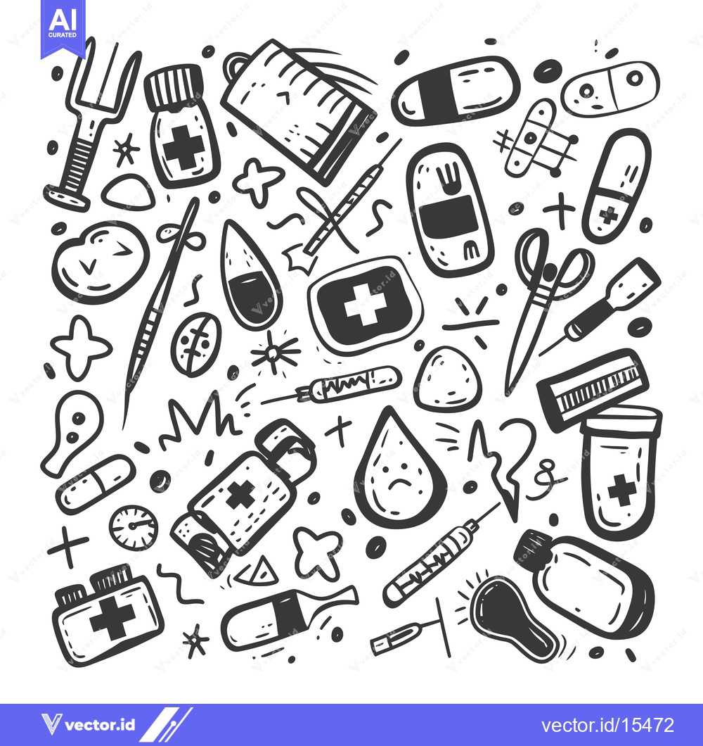 Premium Vector of A Hand-Drawn Illustration of Various Medical Supplies and Equipment