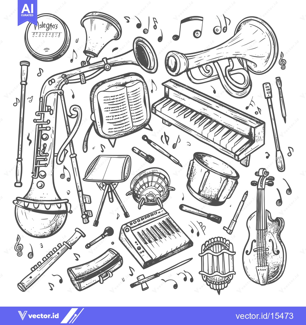 Premium Vector of A Hand-Drawn Illustration of Various Musical Instruments