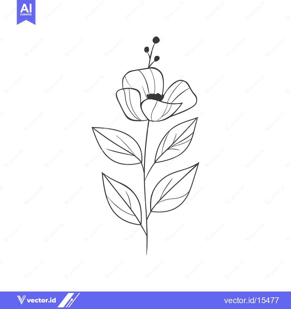 Premium Vector dari A Hand-Drawn Line Art Illustration of a Single Flower with Leaves