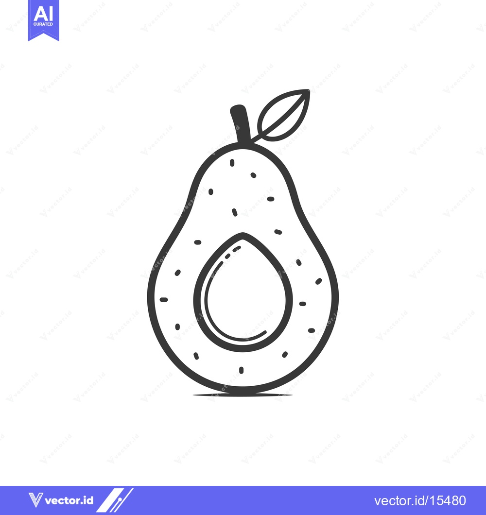Premium Vector dari A Hand-Drawn Outline of a Halved Avocado with a Leaf