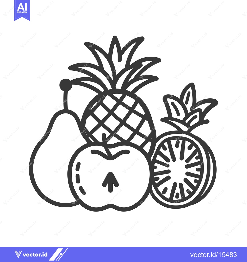 Premium Vector dari A Hand-Drawn Outline of a Pear, Pineapple, Apple, and Orange Slice