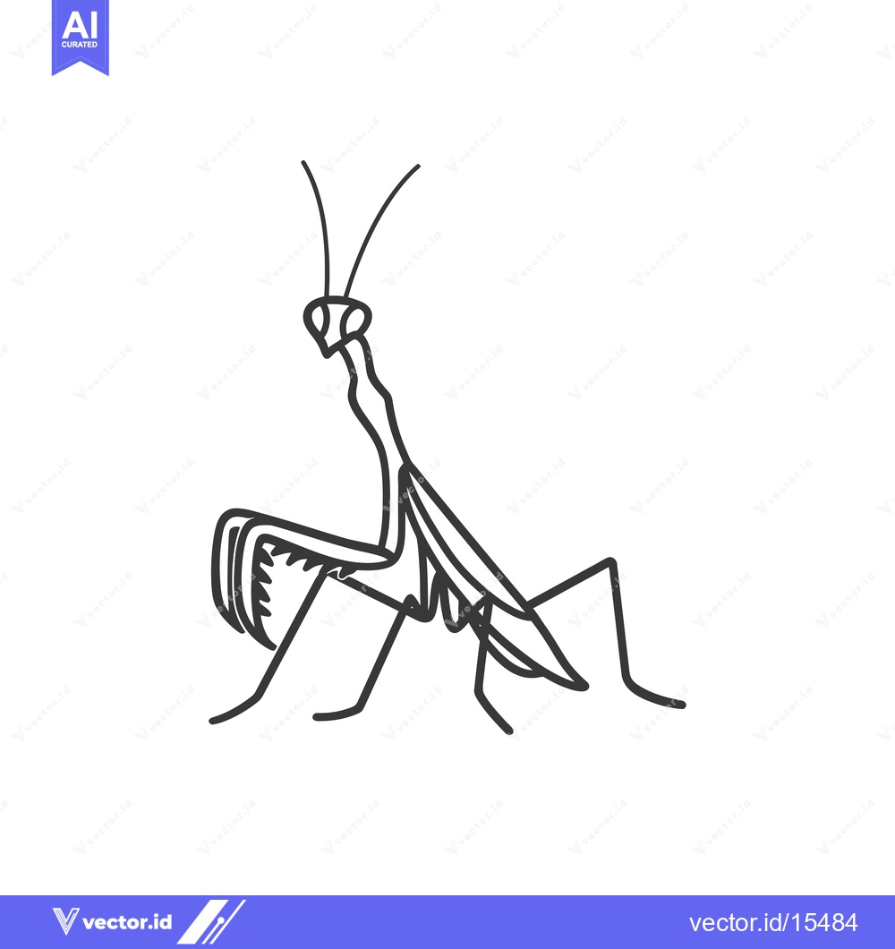 Premium Vector dari A hand-drawn outline of a praying mantis in a profile pose.