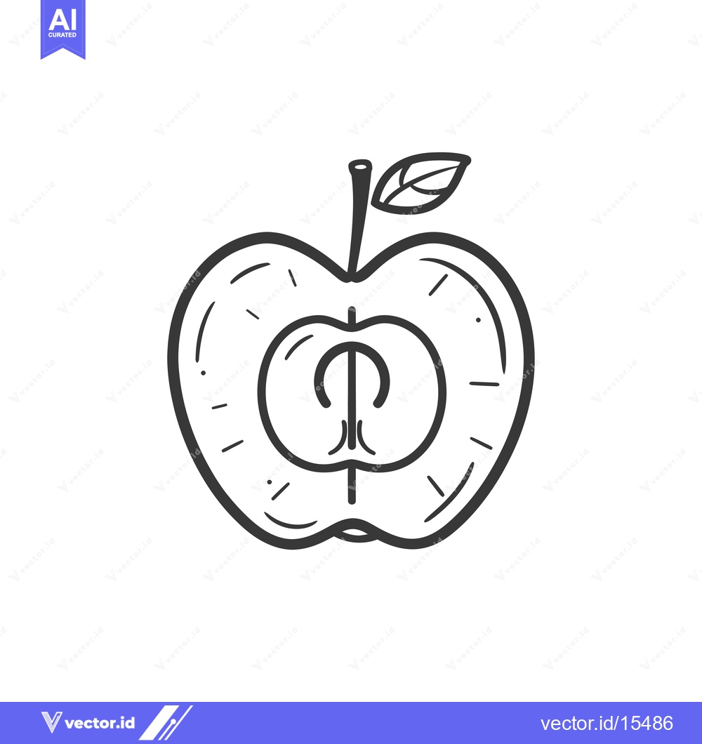 Premium Vector dari A Hand-Drawn Outline of a Sliced Apple with a Leaf