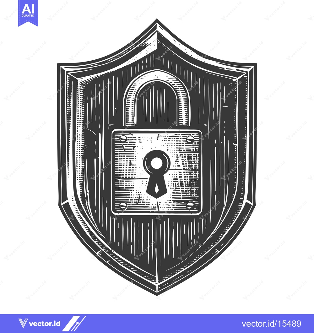 Premium Vector dari A Hand-Drawn Shield with a Closed Padlock Inside