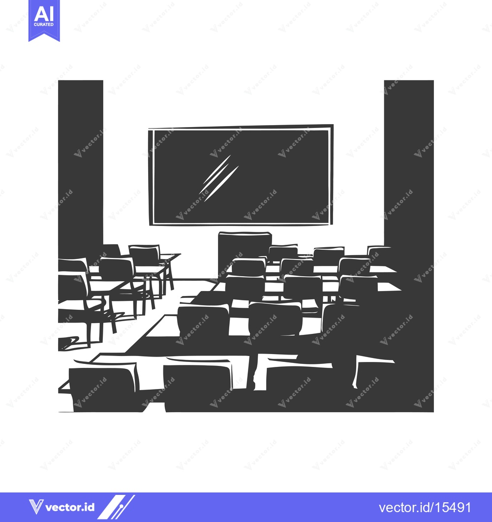 Premium Vector of A Hand-Drawn Silhouette of a Classroom with Desks and a Blackboard