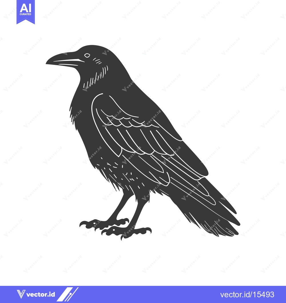Premium Vector dari A Hand-Drawn Silhouette of a Raven Standing on a White Background