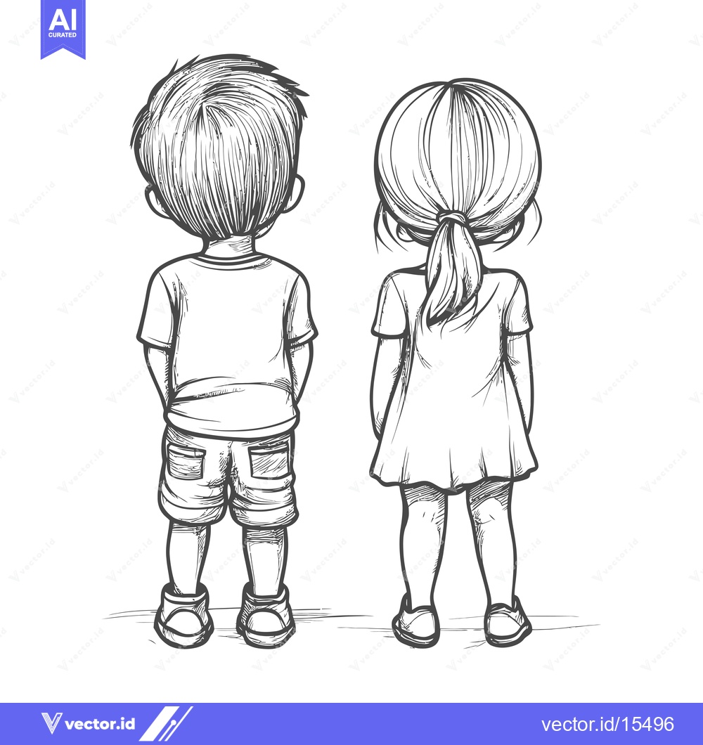 Premium Vector of A Hand-Drawn Sketch of a Boy and a Girl Standing Back to Back