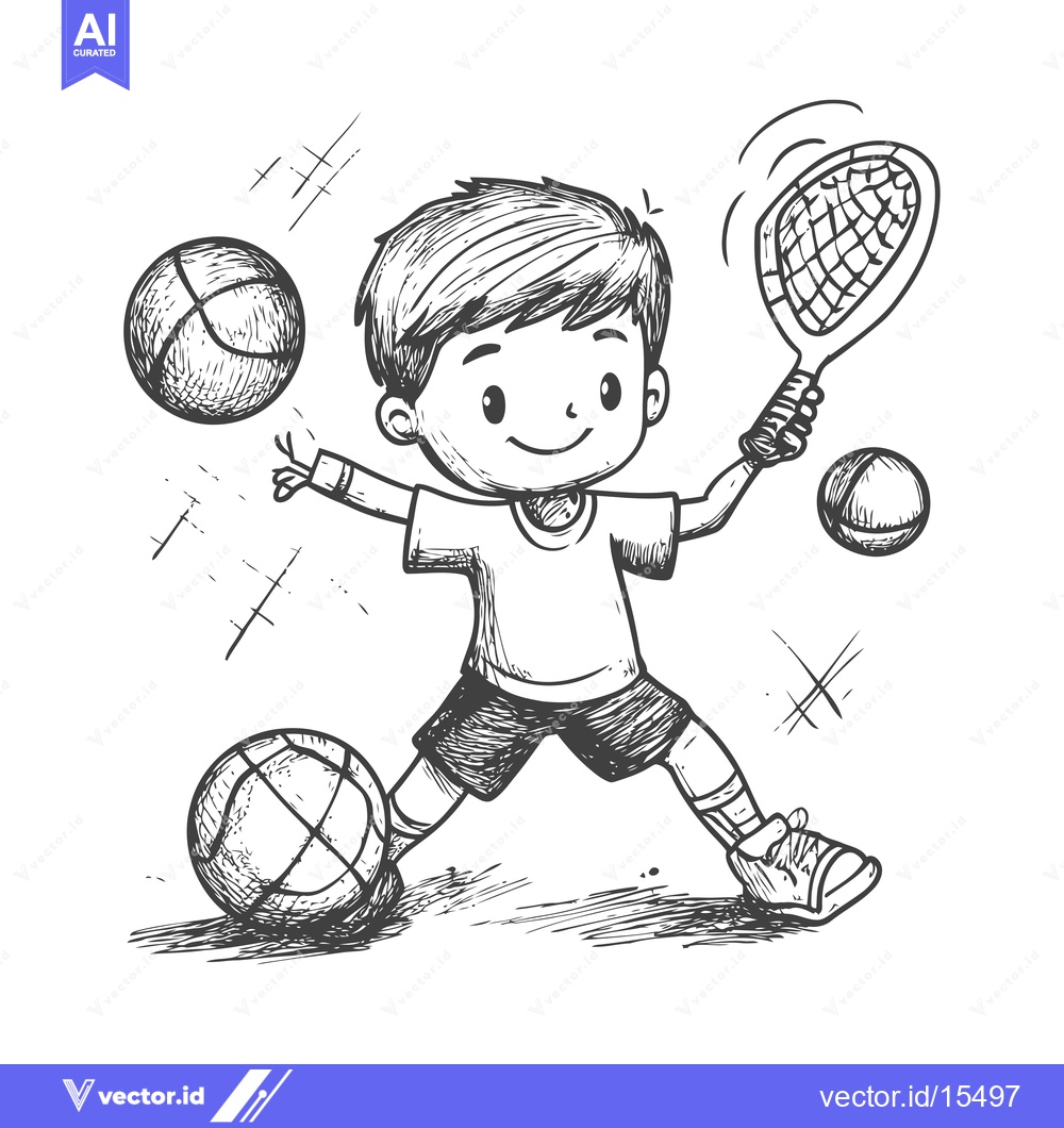 Premium Vector dari A Hand-Drawn Sketch of a Boy Playing Sports with a Tennis Racket and B