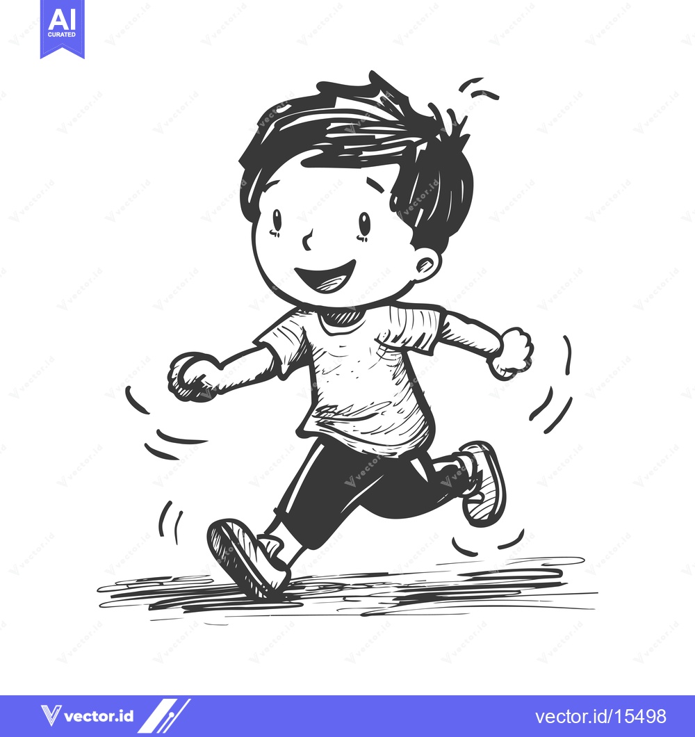 Premium Vector dari A Hand-Drawn Sketch of a Boy Running with a Big Smile