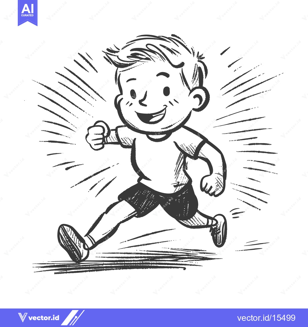 Premium Vector of A Hand-Drawn Sketch of a Boy Running with a Smile