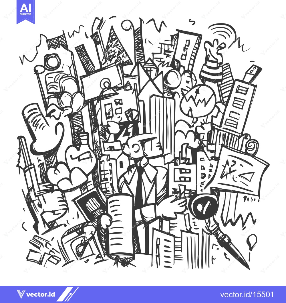 Premium Vector dari A Hand-Drawn Sketch of a Businessman in a Cityscape
