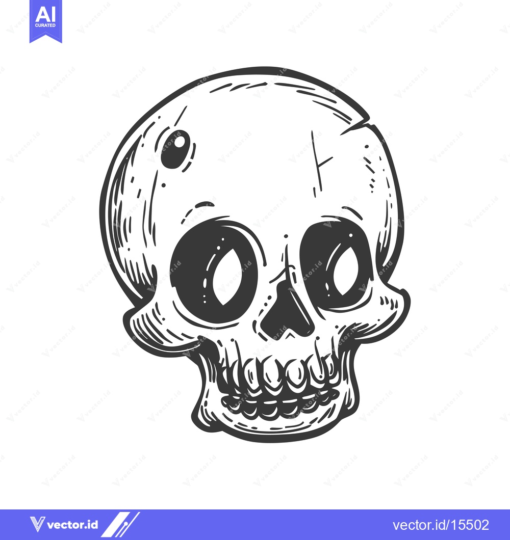 Premium Vector dari A Hand-Drawn Sketch of a Cartoon Skull with Large Eyes