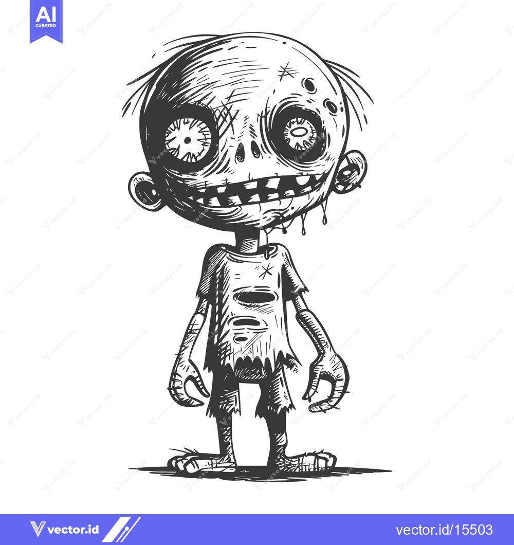 Premium Vector dari A Hand-Drawn Sketch of a Cartoon Zombie with a Torn Shirt