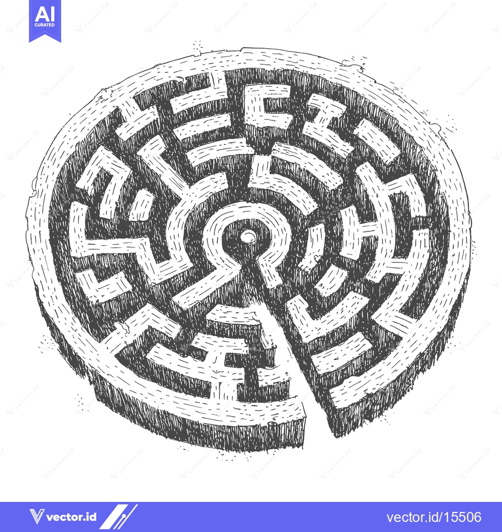 Premium Vector of A Hand-Drawn Sketch of a Circular Maze