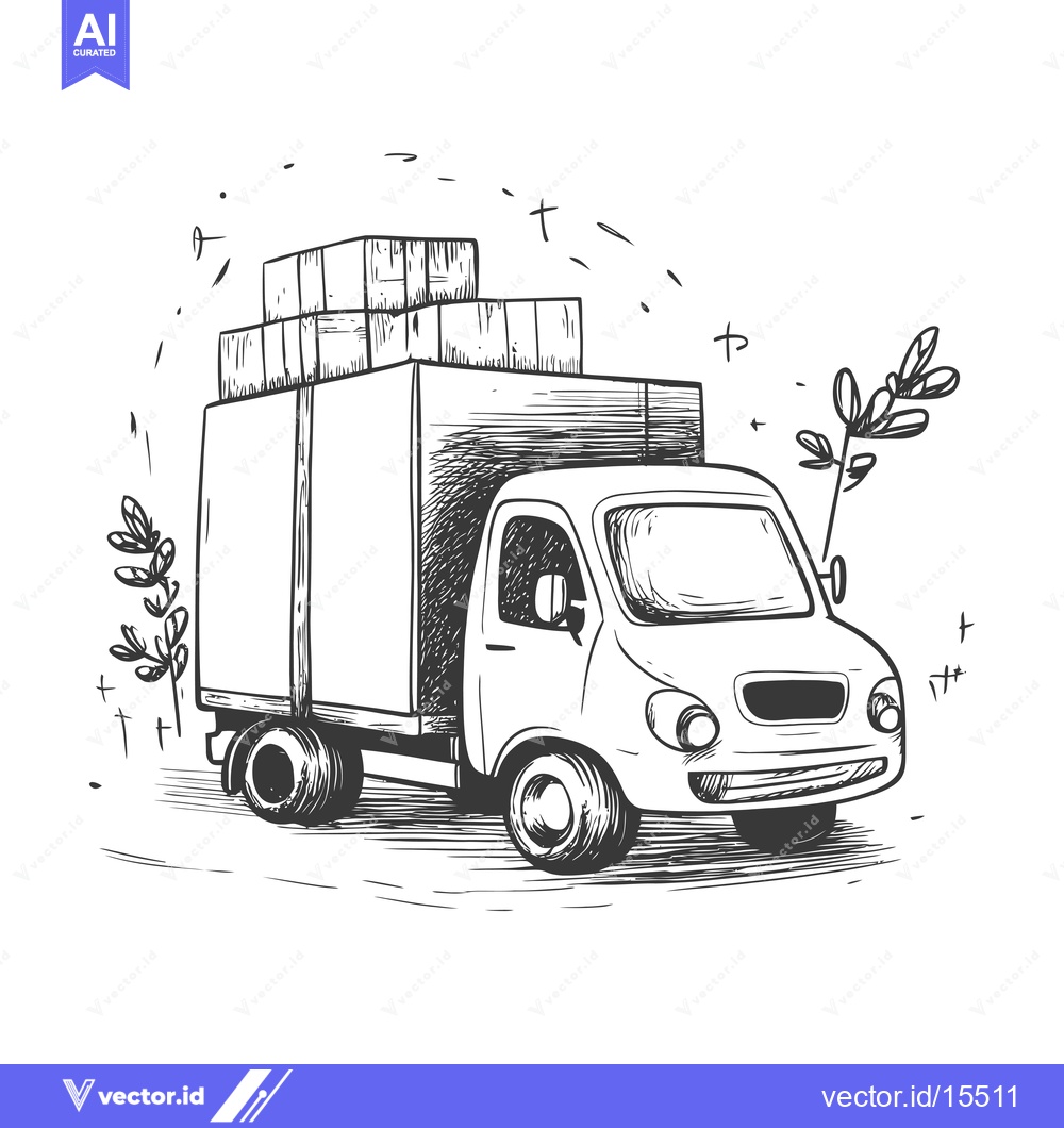 Premium Vector of A hand-drawn sketch of a delivery truck carrying boxes