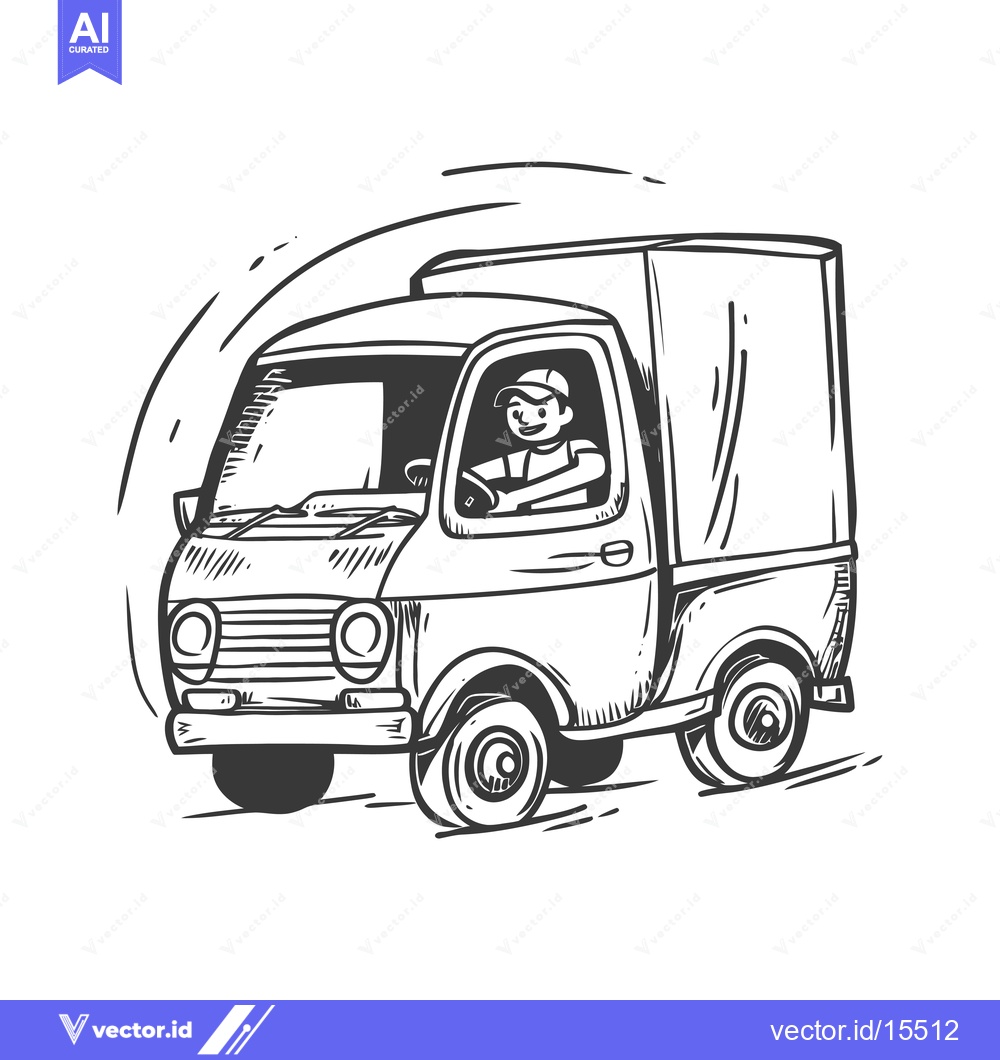 Premium Vector dari A Hand-Drawn Sketch of a Delivery Truck Driver