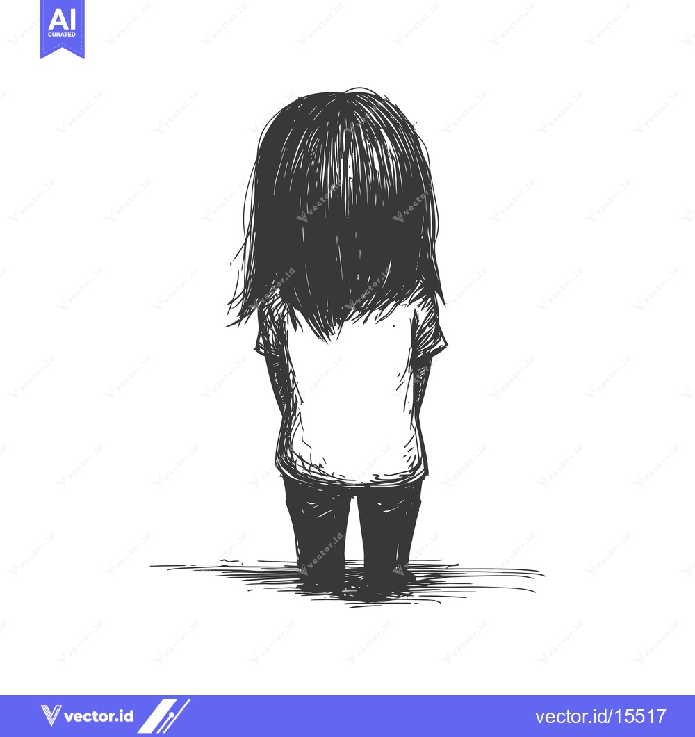 Premium Vector of A Hand-Drawn Sketch of a Girl from Behind