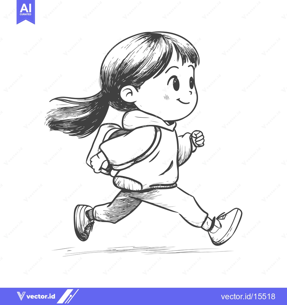 Premium Vector of A Hand-Drawn Sketch of a Girl Running with a Backpack