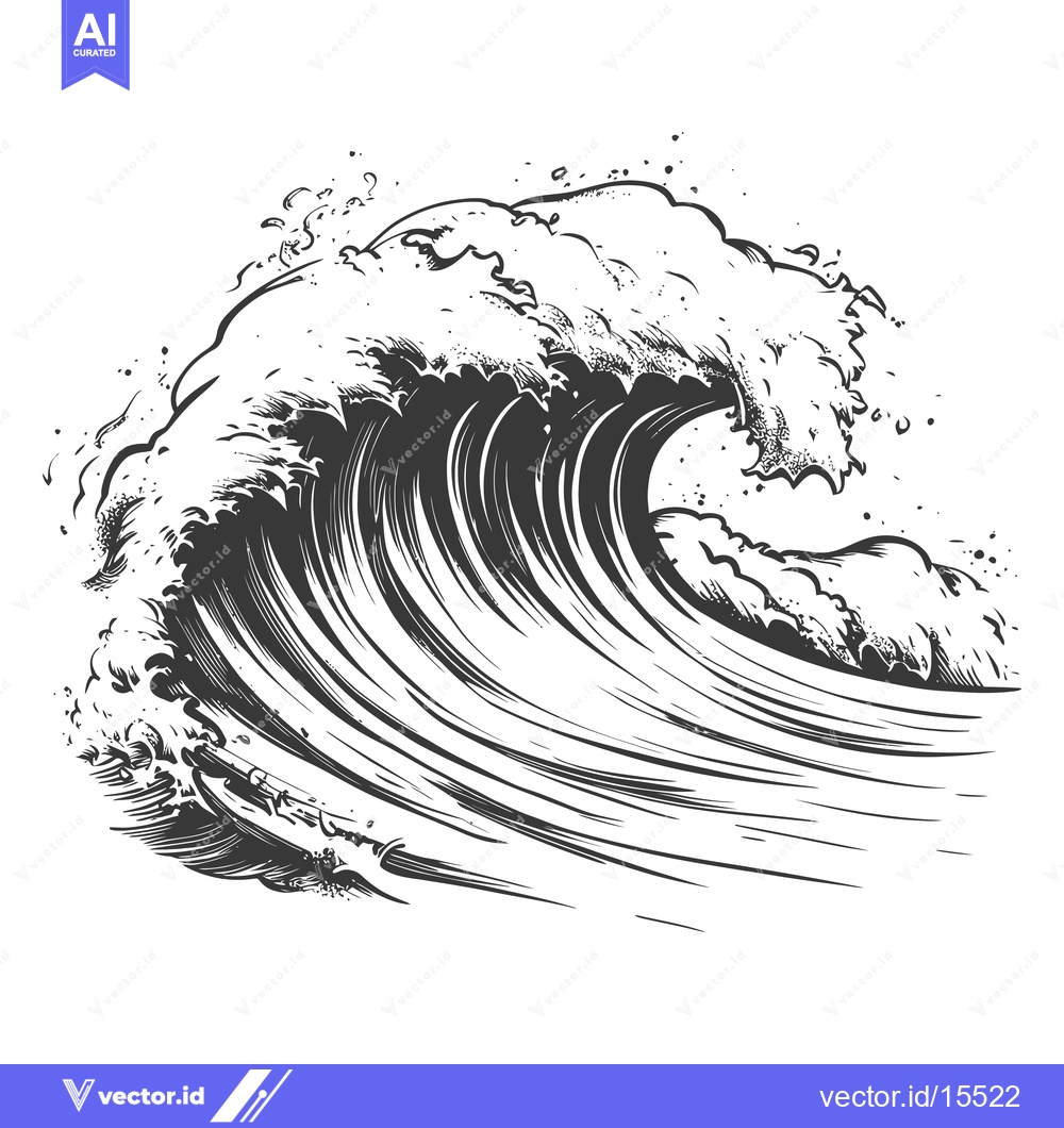 Premium Vector dari A Hand-Drawn Sketch of a Large Ocean Wave Breaking