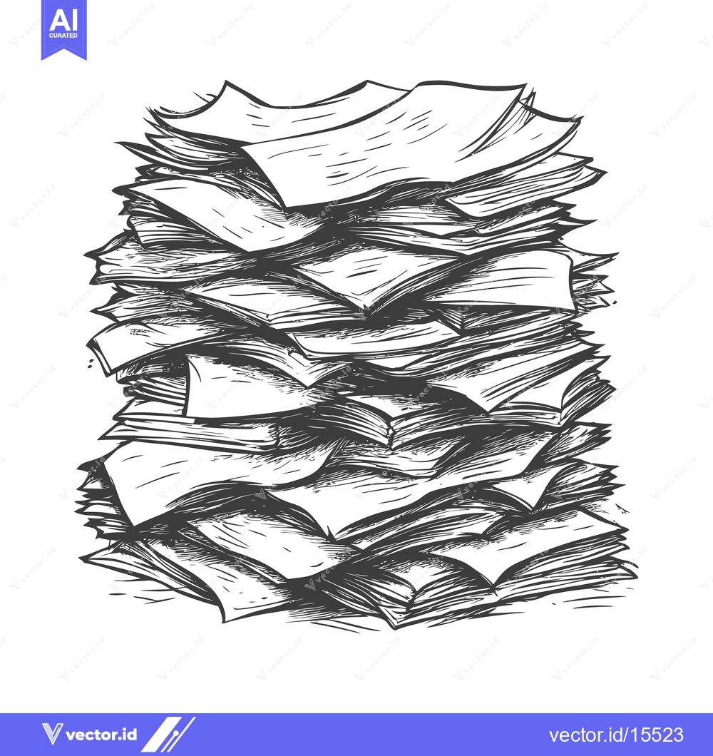 Premium Vector dari A Hand-Drawn Sketch of a Large Stack of Papers