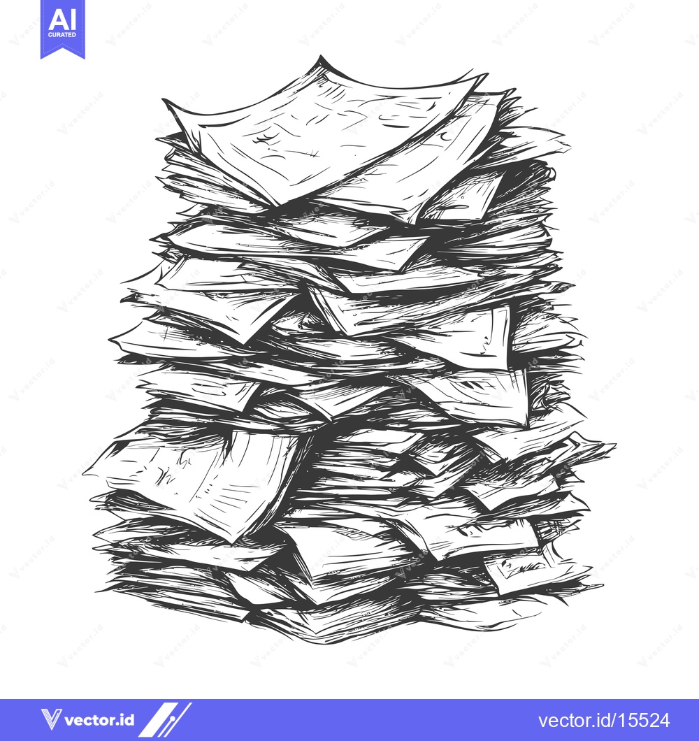 Premium Vector dari A Hand-Drawn Sketch of a Large Stack of Papers