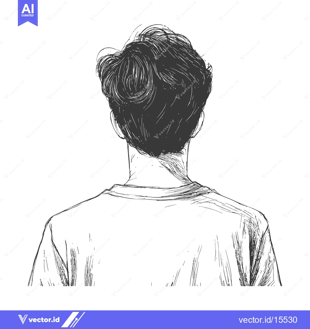 Premium Vector of A hand-drawn sketch of a person from the back, with short, messy hair