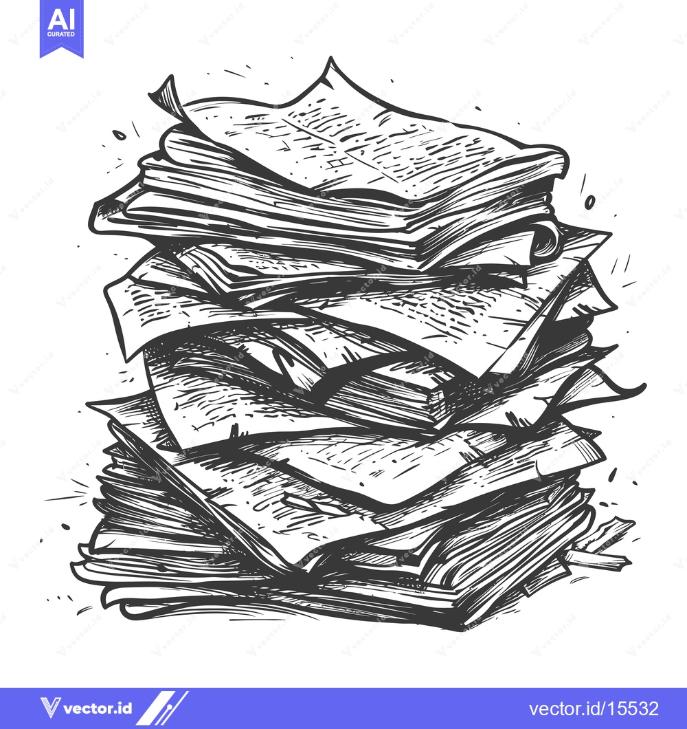 Premium Vector dari A Hand-Drawn Sketch of a Pile of Disorganized Papers