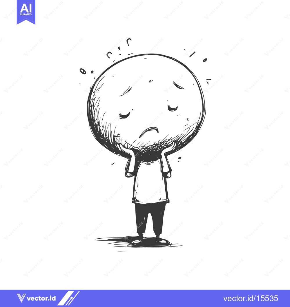 Premium Vector dari A Hand-Drawn Sketch of a Sad Character with a Large Head