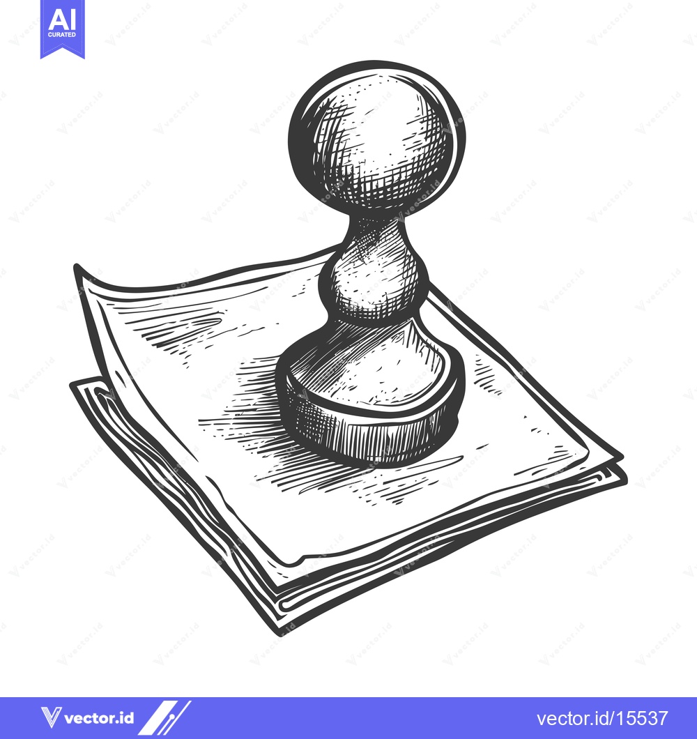 Premium Vector of A Hand-Drawn Sketch of a Seal Stamp on a Stack of Papers