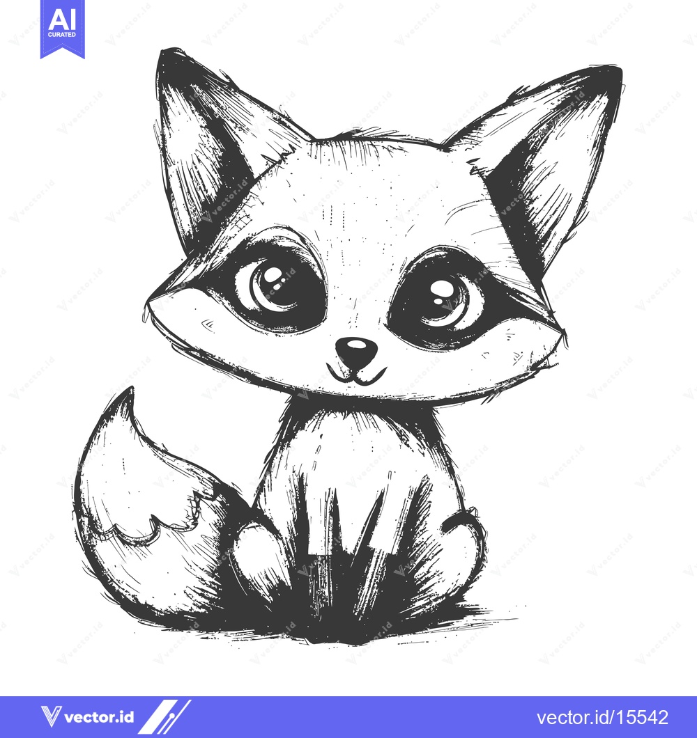 Premium Vector of A Hand-Drawn Sketch of a Sitting Fox with Large Eyes