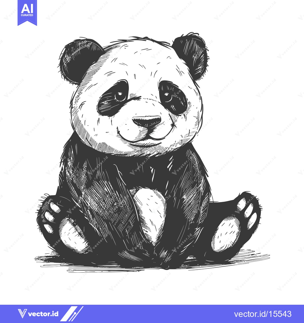 Premium Vector of A Hand-Drawn Sketch of a Sitting Panda Bear