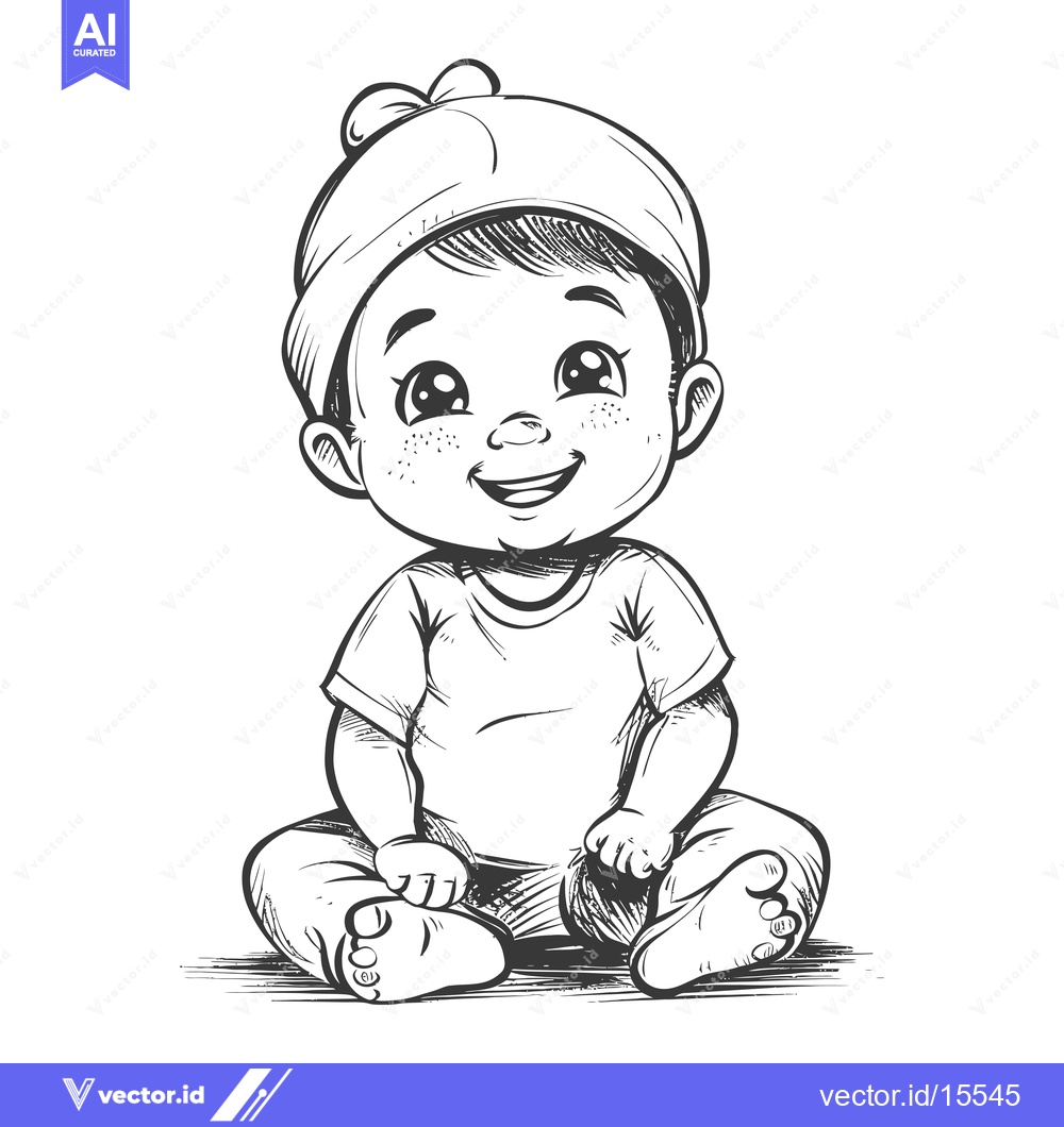 Premium Vector of A Hand-Drawn Sketch of a Smiling Baby Wearing a Hat