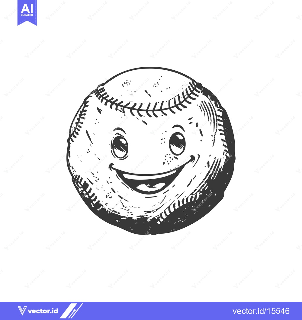 Premium Vector of A Hand-Drawn Sketch of a Smiling Baseball