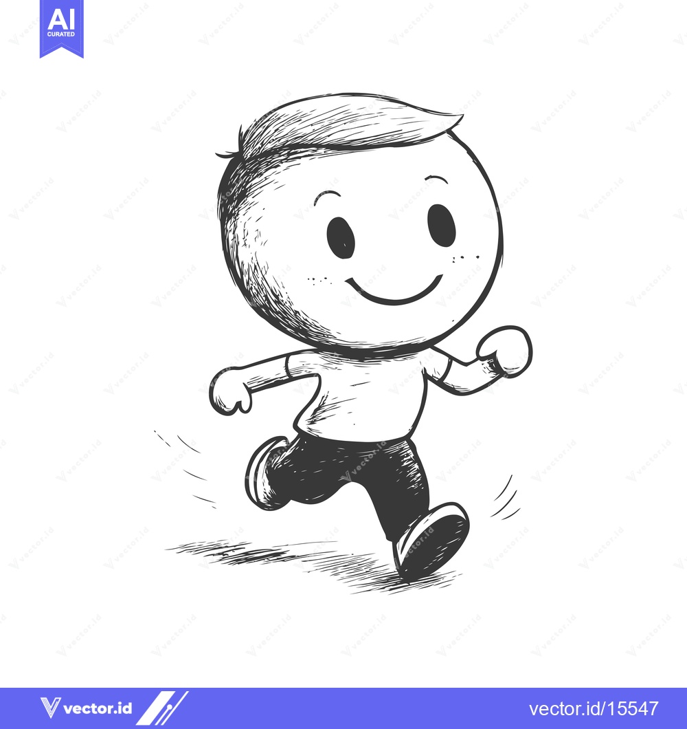 Premium Vector dari A Hand-Drawn Sketch of a Smiling Boy Running