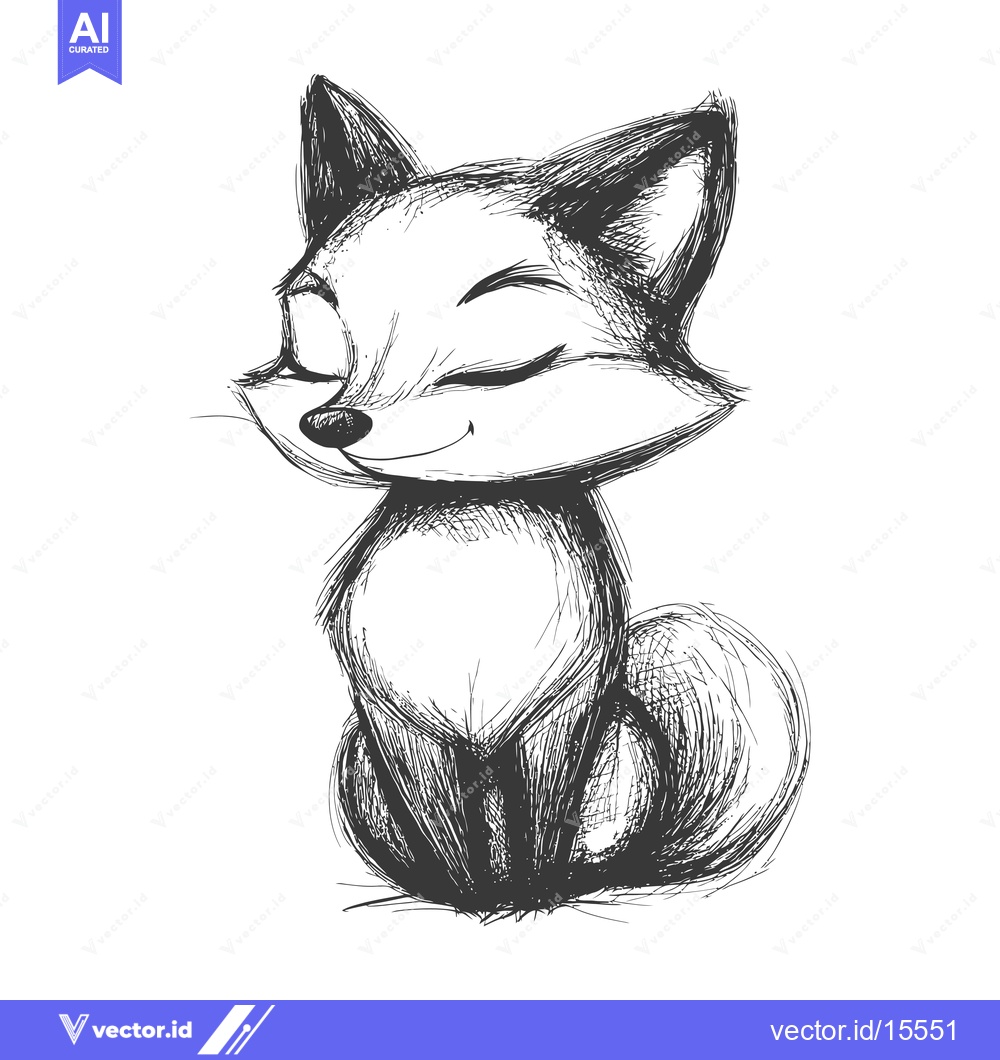 Premium Vector dari A Hand-Drawn Sketch of a Smiling Fox with Closed Eyes