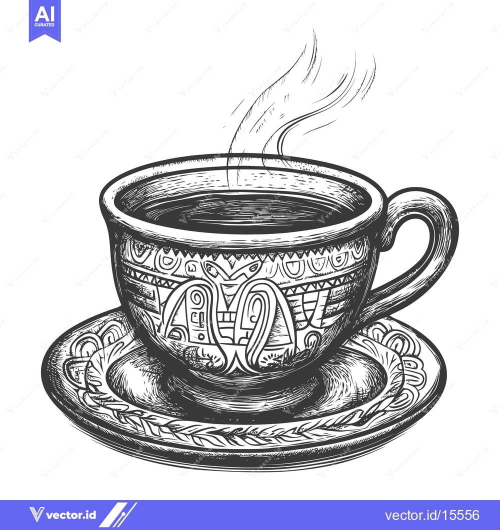 Premium Vector dari A Hand-Drawn Sketch of a Steaming Mug with Intricate Design