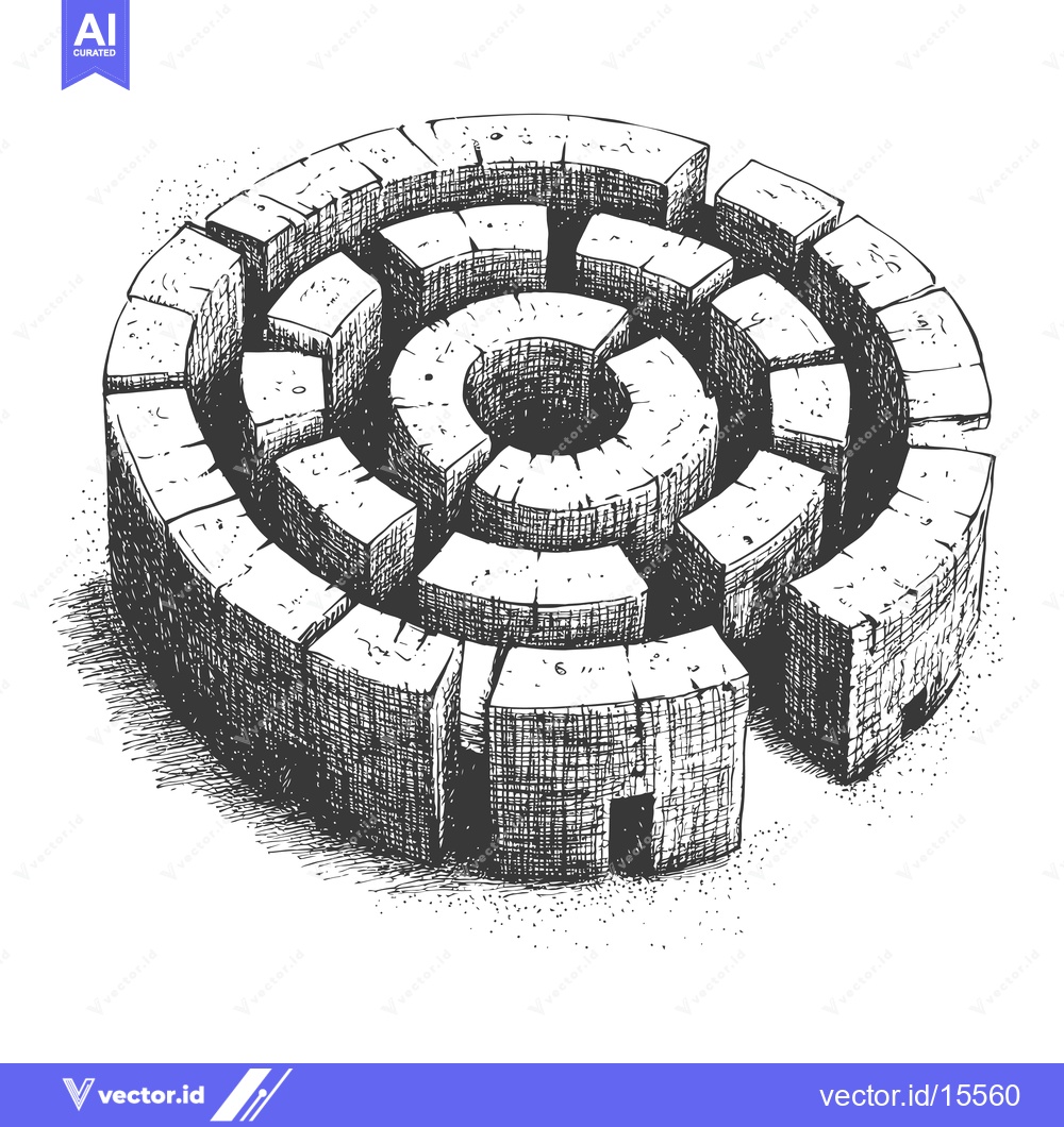 Premium Vector dari A Hand-Drawn Sketch of a Stone Spiral Maze
