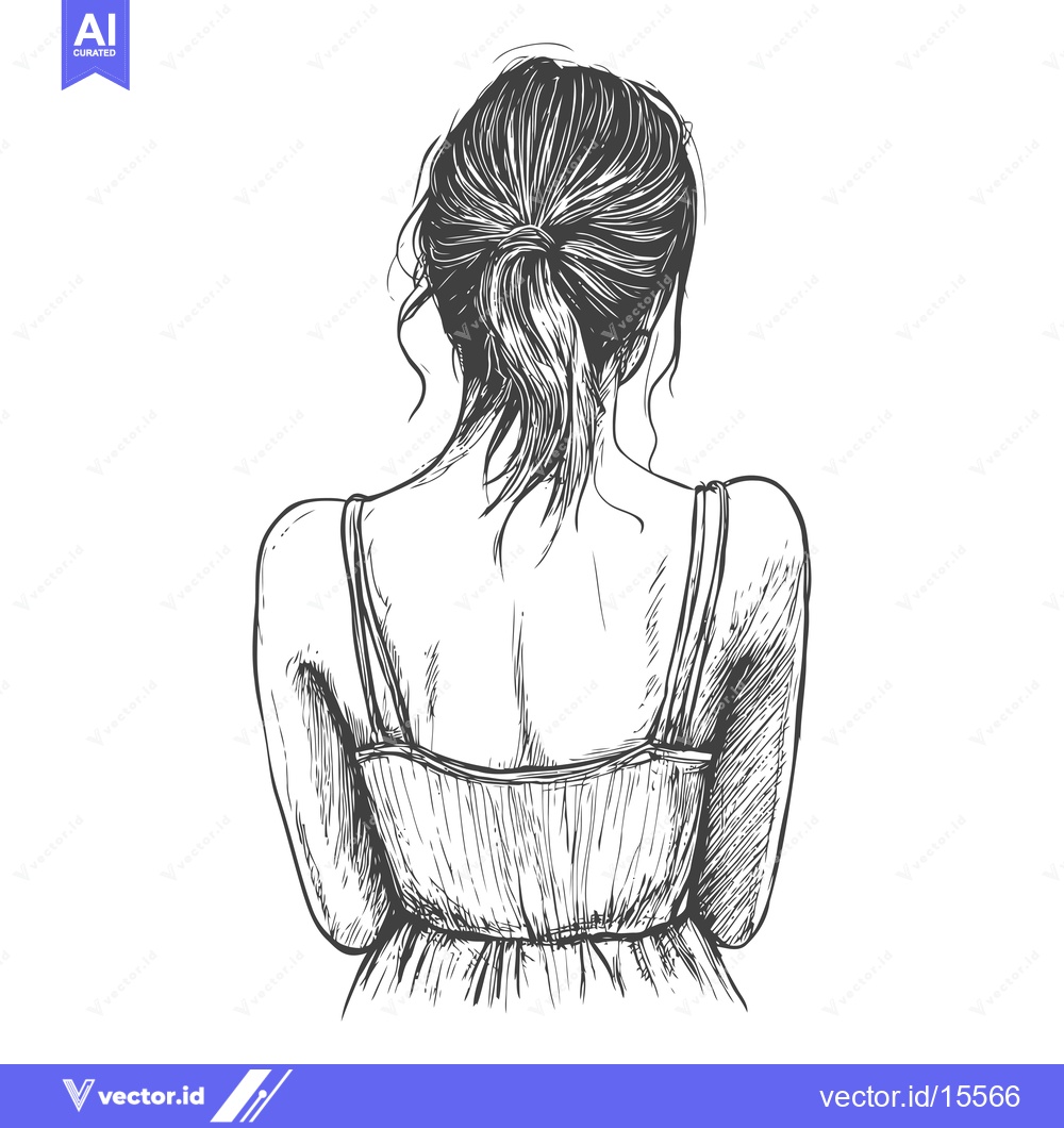 Premium Vector of A hand-drawn sketch of a woman's back in a dress with her hair in a po