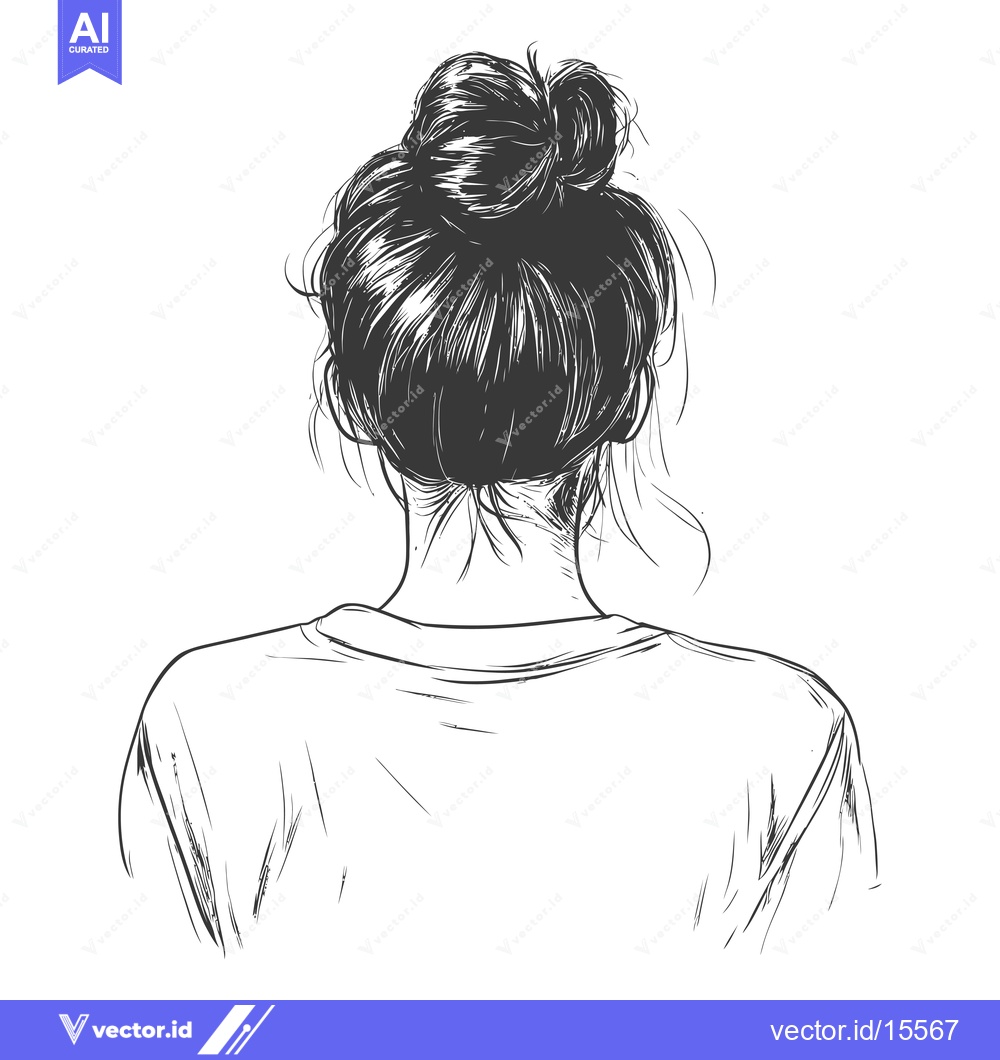 Premium Vector dari A Hand-Drawn Sketch of a Woman's Back with Hair in a Bun