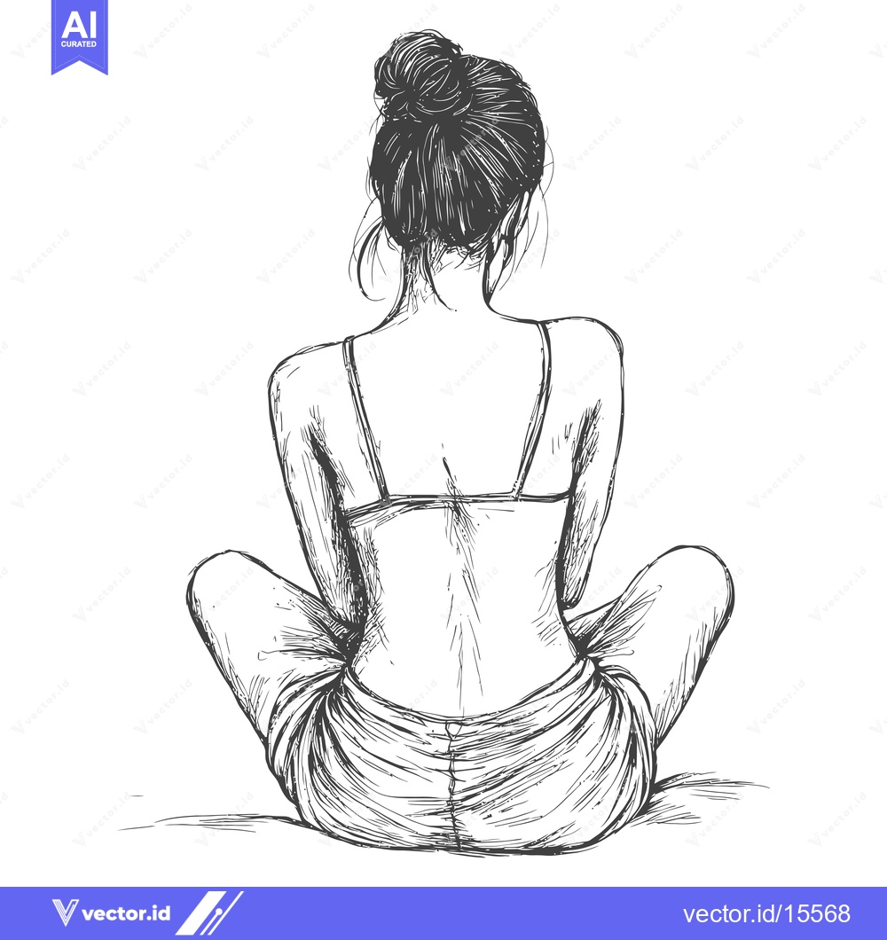 Premium Vector dari A Hand-Drawn Sketch of a Woman Sitting with Her Back to the Viewer