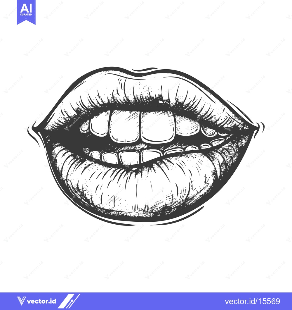 Premium Vector dari A Hand-Drawn Sketch of a Woman's Lips Slightly Open, Showing Teeth