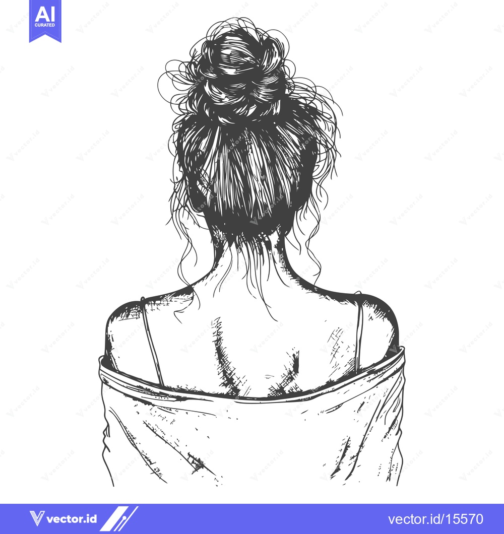 Premium Vector dari A Hand-Drawn Sketch of a Woman with Hair in a Bun, Viewed from Behind