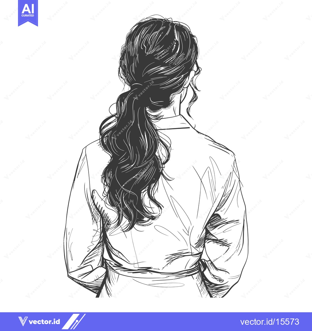 Premium Vector dari A hand-drawn sketch of a woman with long hair in a ponytail from behin