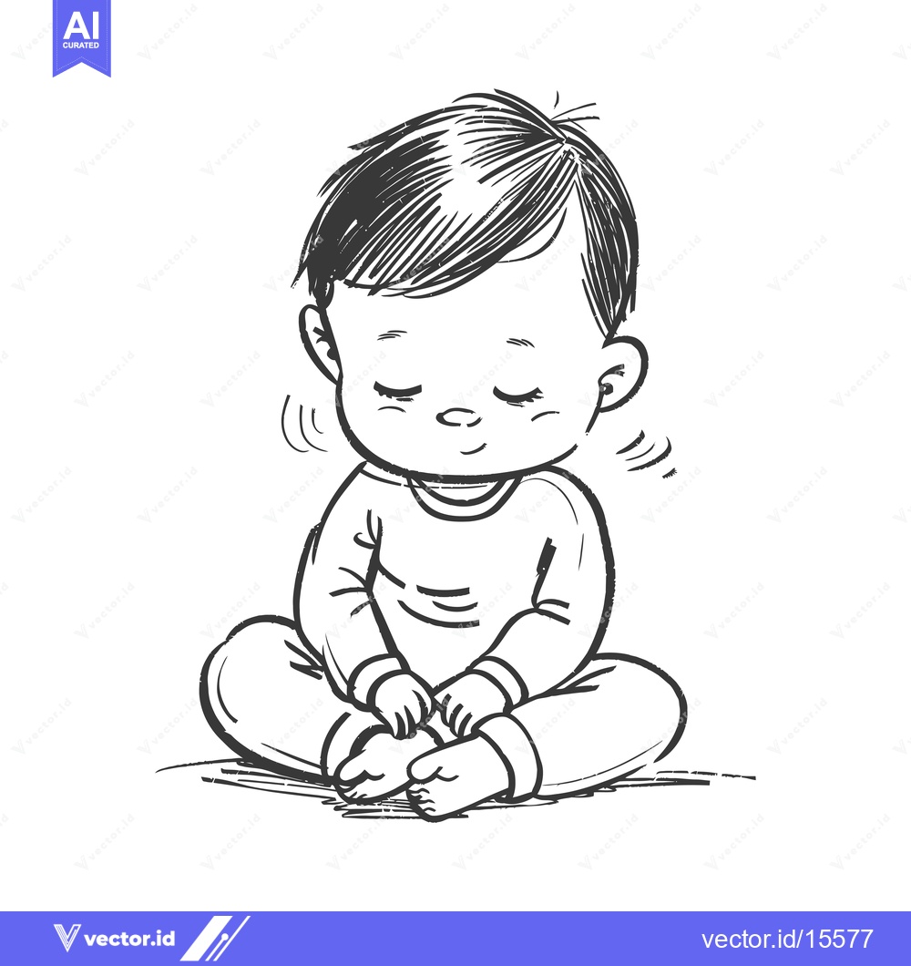 Premium Vector dari A Hand-Drawn Sketch of a Young Boy Sitting with His Legs Crossed and L