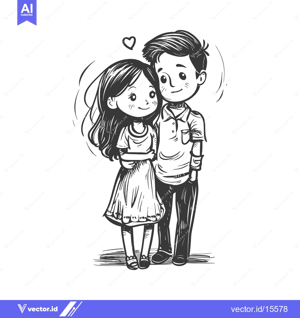 Premium Vector dari A Hand-Drawn Sketch of a Young Couple in Love