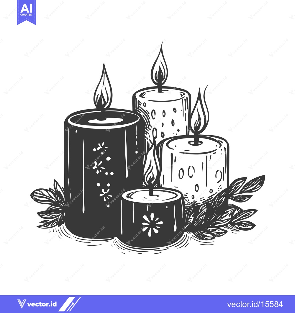 Premium Vector dari A Hand-Drawn Sketch of Three Lit Candles with Floral Accents