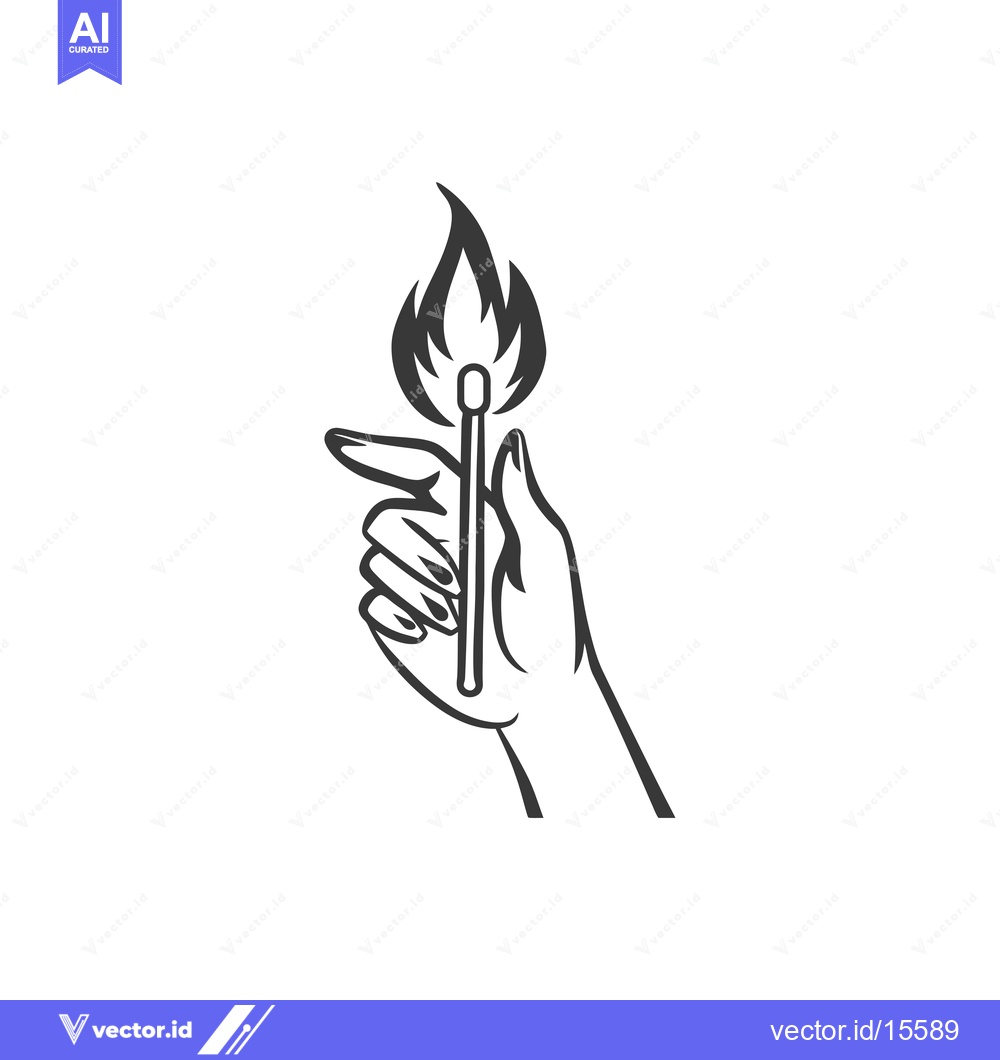 Premium Vector of A Hand Holding a Lit Matchstick with a Flame